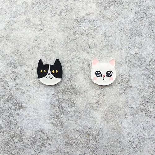 Pista丘 Pista丘手繪耳環/ 動物-賓士貓+白貓