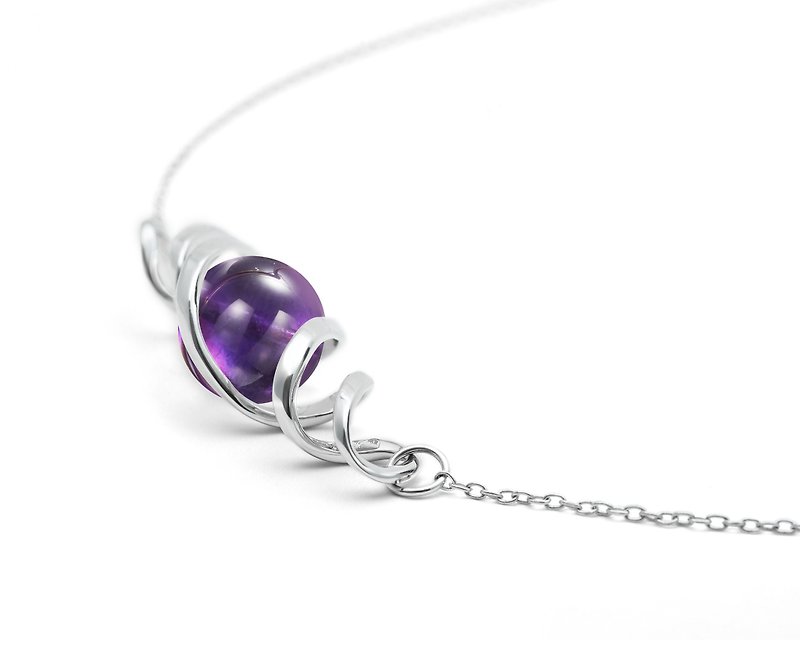 February necklace for women-February birthstone minimalist pendant-Modern silver - สร้อยคอ - เงินแท้ สีม่วง