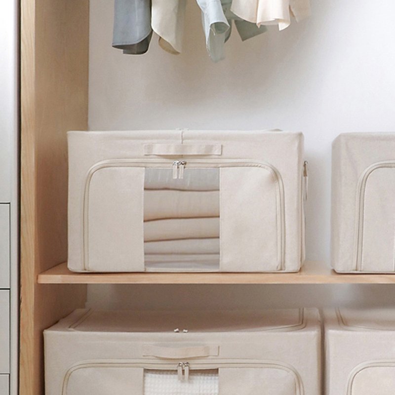 日本霜山 三面開口折りたたみ式衣類収納ボックス（透明窓付き）-85L-3個セット - 収納用品 - その他の素材 ホワイト