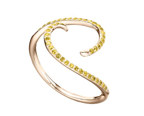 Majade Jewelry Design 14K黃鑽石金戒指 極簡主義結婚戒指 優雅檸檬黃鑽石戒指 簡約婚戒