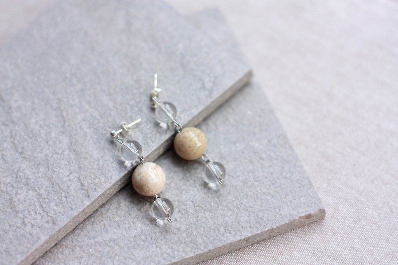 珊瑚石與白水晶 - 925純銀耳針 - 耳環/耳夾 - 寶石 卡其色