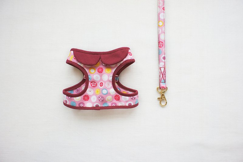 Can be customized. Cherry blossom fruit small circle walking combination (chest strap and leash) - ปลอกคอ - ผ้าฝ้าย/ผ้าลินิน สึชมพู
