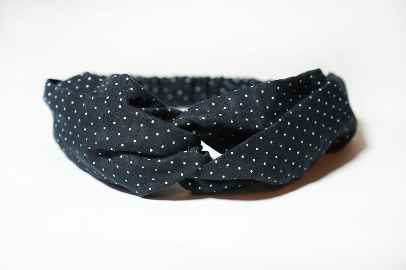 Black little dots / handmade elastic hair band - Hair Accessories - Cotton & Hemp Black