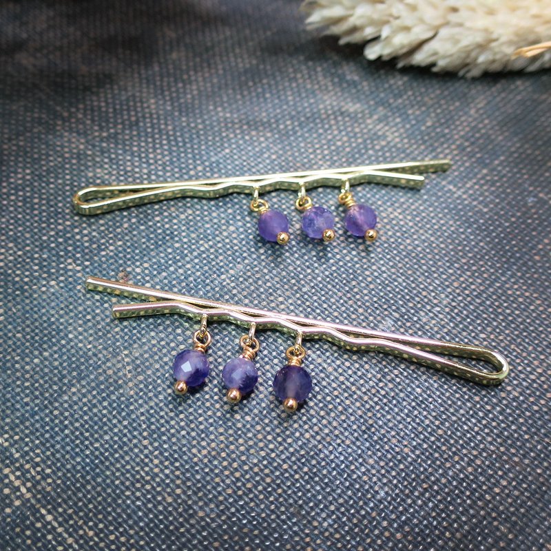 VIIART. Streamer-purple. Amethyst gold plated two-piece clip set | tassel retro original Hanfu hair accessories - Hair Accessories - Other Metals Purple