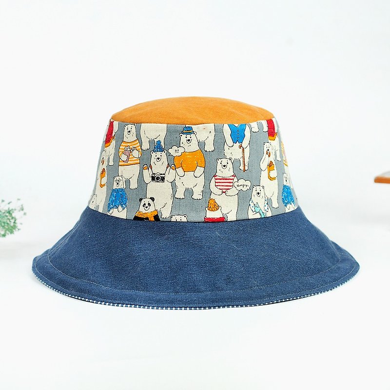 Handmade double-sided bucket hat - หมวก - ผ้าฝ้าย/ผ้าลินิน สีเทา