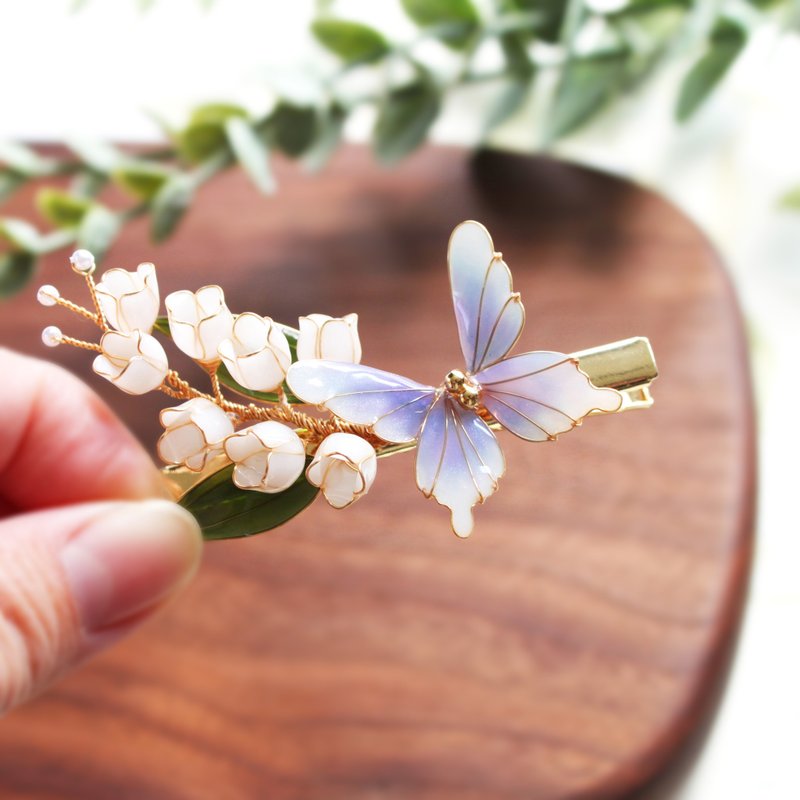 [Lily of the Valley Butterfly Hair Clip] Lily of the Valley Butterfly Handmade Bronze Resin Hair Ornament/Hair Clip - Earrings & Clip-ons - Resin 