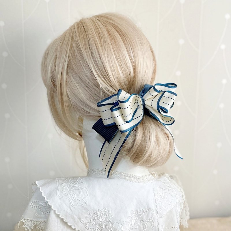 Greek town three-dimensional bow banana clip scrunchie ponytail clip hair clip intersecting clip side clip - เครื่องประดับผม - วัสดุอื่นๆ สีน้ำเงิน