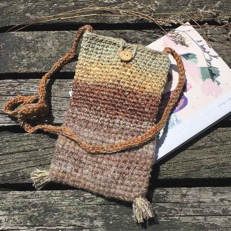 Travel mint ice cream oblique backpack / shoulder bag / hand-woven / woven bag / hand-woven bag / oblique backpack - Messenger Bags & Sling Bags - Cotton & Hemp Brown