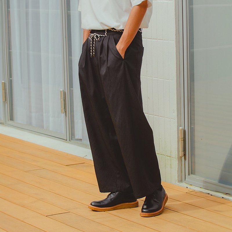 Shamilan Sichuan style straight wide pants - Men's Pants - Polyester Black