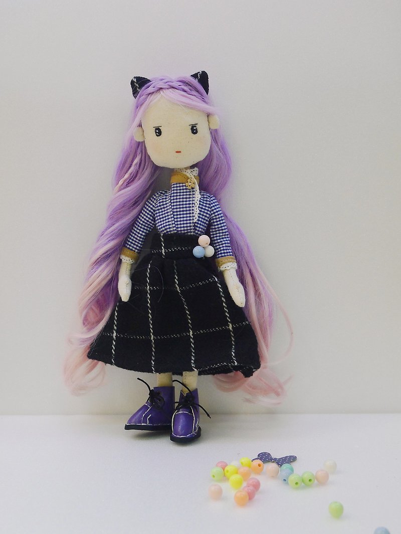 Handmade Doll -Kitty Lady - Stuffed Dolls & Figurines - Cotton & Hemp Purple
