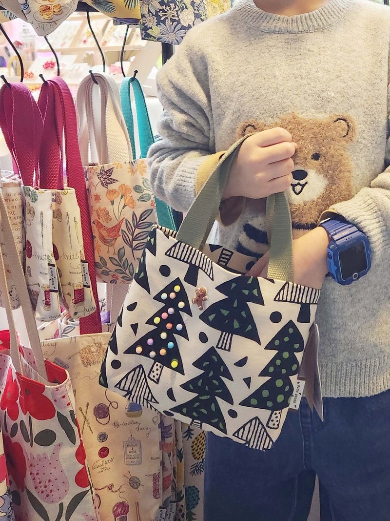 Geometric Christmas tree mini tote bag - กระเป๋าถือ - ผ้าฝ้าย/ผ้าลินิน ขาว