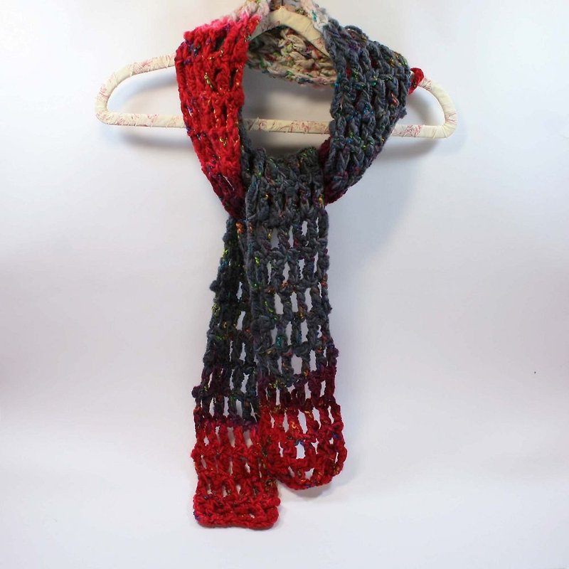 Knitted Handwoven Scarf - Pure Wool 04 - Knit Scarves & Wraps - Wool Red
