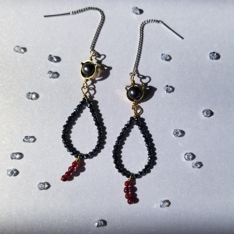 Princess of Cat: Black meow Charm w/ Gems Earrings (/hk/meow/925 Silver) - Earrings & Clip-ons - Semi-Precious Stones Black