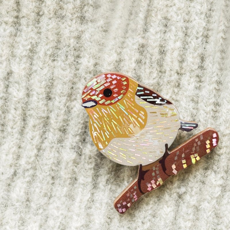 Songbirds in Mother-of-pearl - Cardinal - Blue jay - Robin - 胸針 - 壓克力 藍色