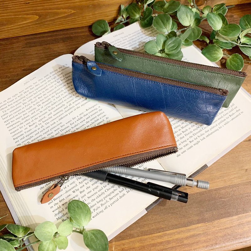 [Buffalo leather] Colorful slim pen case - กล่องดินสอ/ถุงดินสอ - หนังแท้ สีส้ม