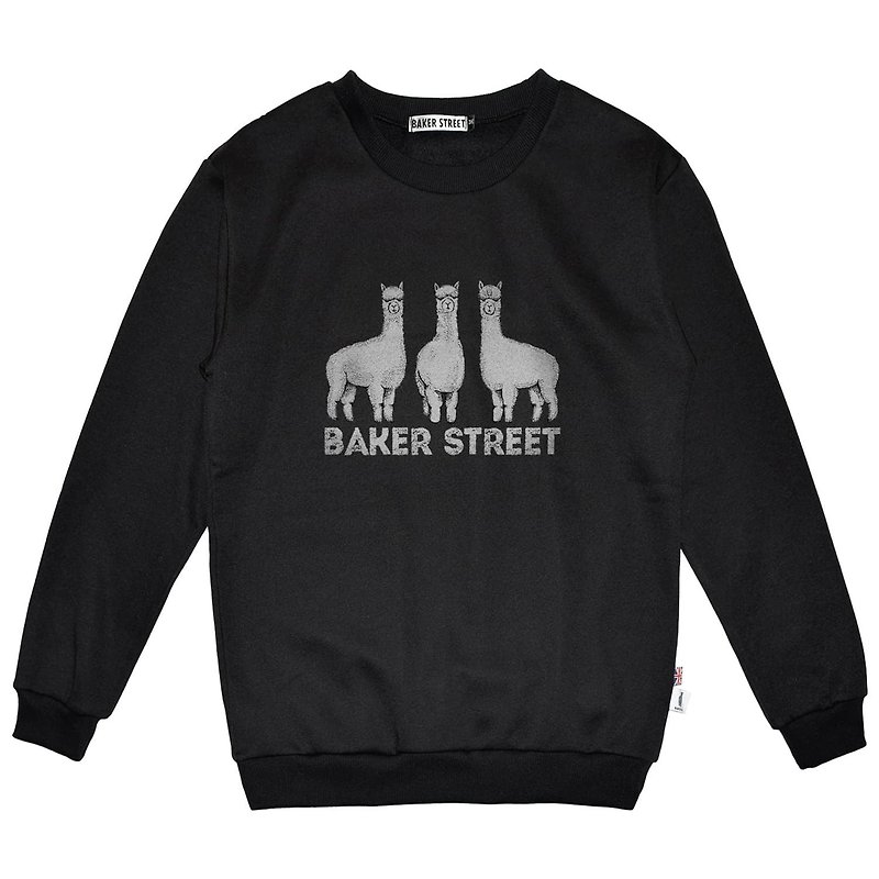 British Fashion Brand -Baker Street- Triplets Alpaca Printed Sweatshirt - Unisex Hoodies & T-Shirts - Cotton & Hemp Black