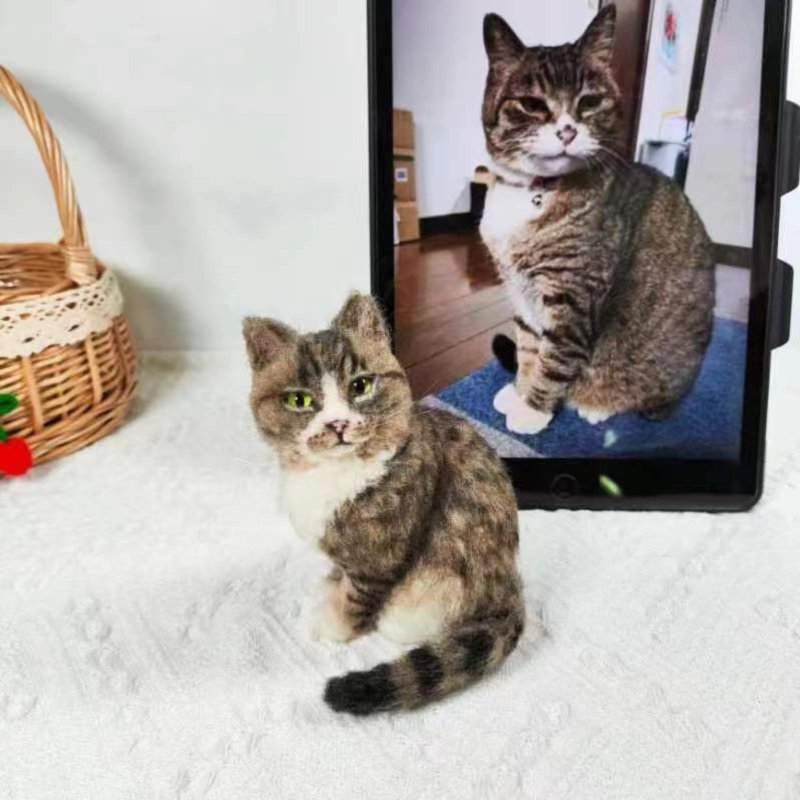 客製化逼真猫羊毛氈寵物娃娃定製手工複刻狗狗猫咪毛小孩肖像公仔 - 貓/狗玩具 - 羊毛 多色