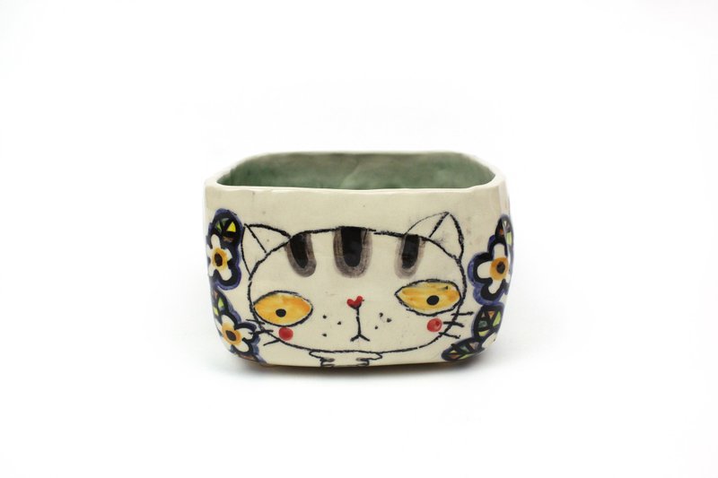 Nice Little Clay 方碗 可愛貓們 02012-09 - 碗 - 陶 白色