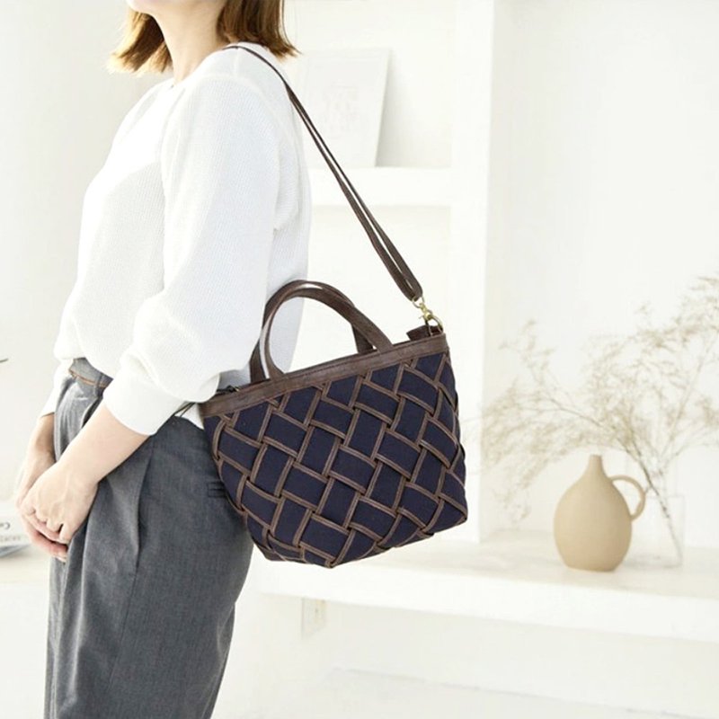 日本都會時尚 手染牛皮X帆布編織兩用包Made by Zucchero Japan - 側背包/斜背包 - 真皮 