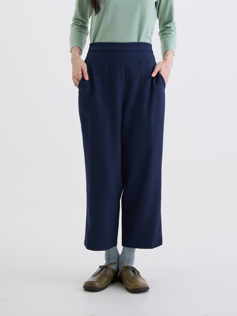 口袋情書長寬褲-藏青 - 女長褲 - 聚酯纖維 藍色