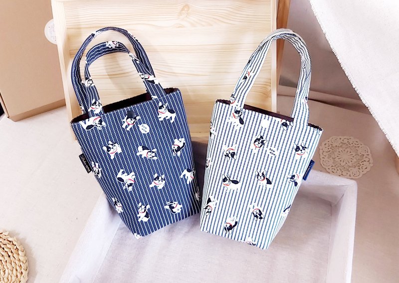 French Dou hand-made waterproof beverage bag - beverage cup bag - ice dam cup bag - outing bag (water-proof inside) - ถุงใส่กระติกนำ้ - ผ้าฝ้าย/ผ้าลินิน 