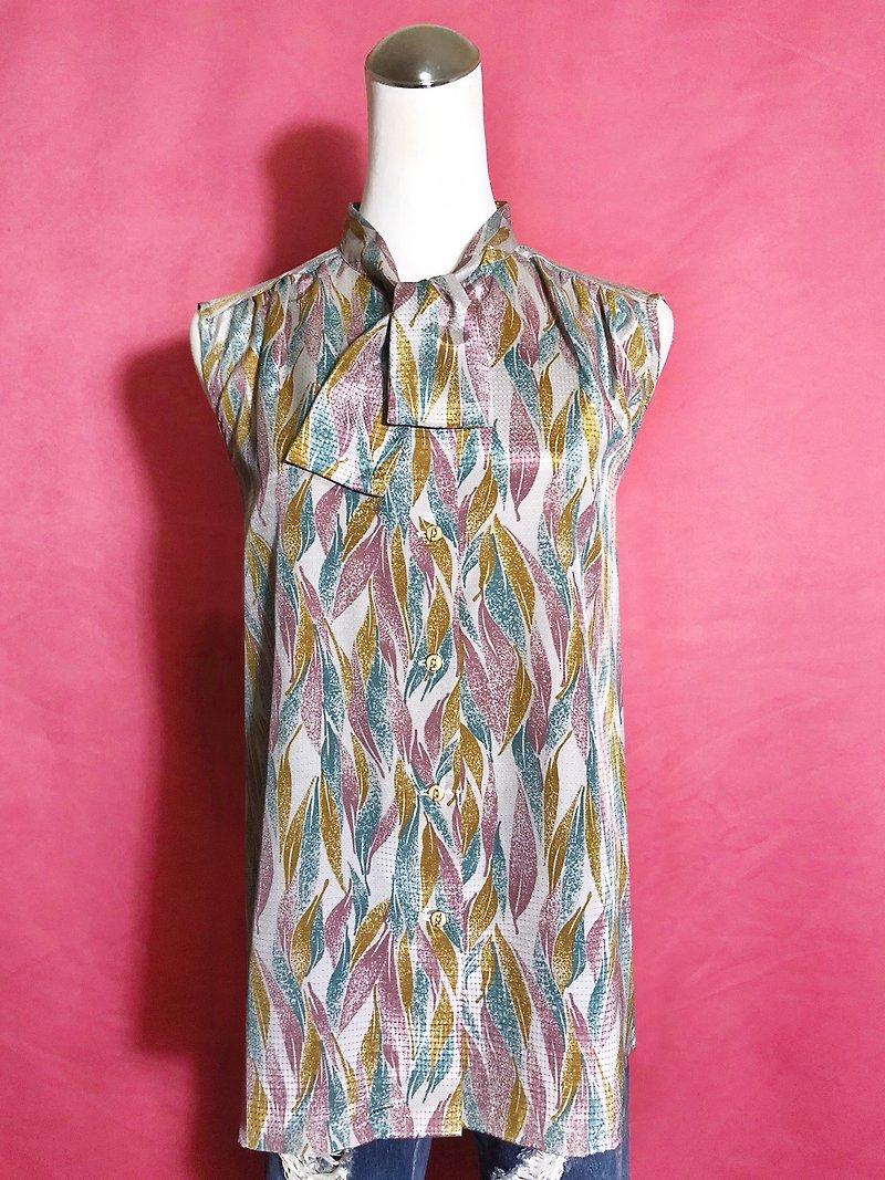 Bow tie textured sleeveless vintage shirt / Bring back VINTAGE abroad - Women's Shirts - Polyester Multicolor