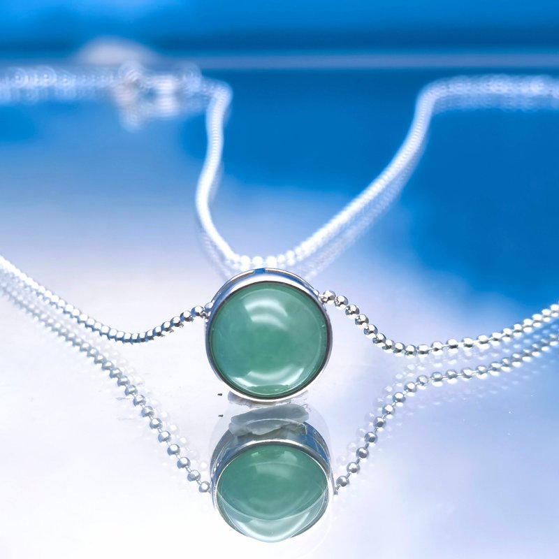 Silver Collection - Icy green jadeite cabochon silver necklace - Necklaces - Jade 