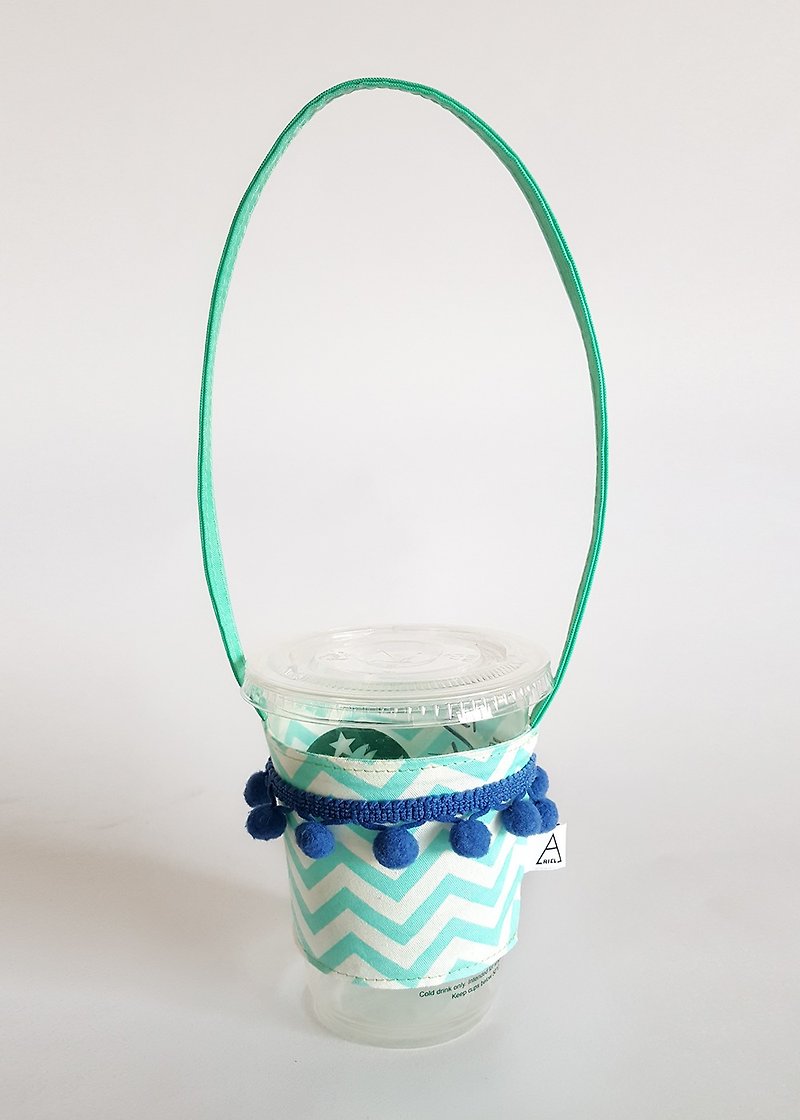 Cool mint hair ball tassel drink cup bag - Beverage Holders & Bags - Cotton & Hemp Blue