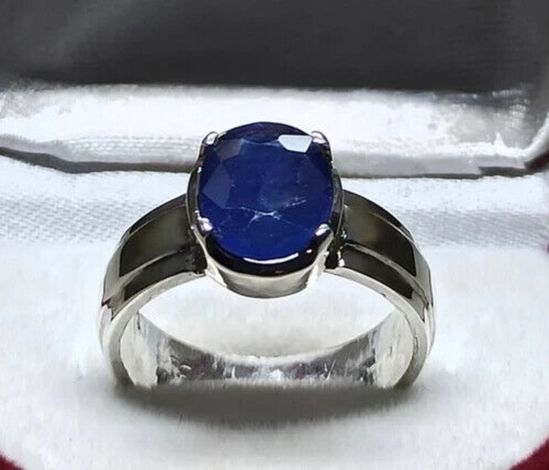 4.4 Carat Blue Sapphire Ring Sterling Silver 925 Handmade Neelam Ring September - 戒指 - 寶石 藍色