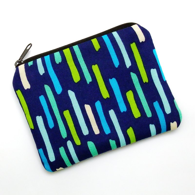 Zipper pouch / coin purse (padded) (ZS-196) - กระเป๋าใส่เหรียญ - ผ้าฝ้าย/ผ้าลินิน สีน้ำเงิน