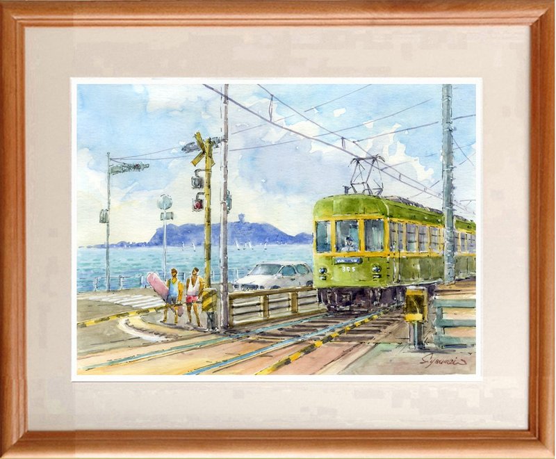 水彩画原画　江ノ電と夏模様・鎌倉高校前踏切 - 海報/掛畫/掛布 - 紙 藍色