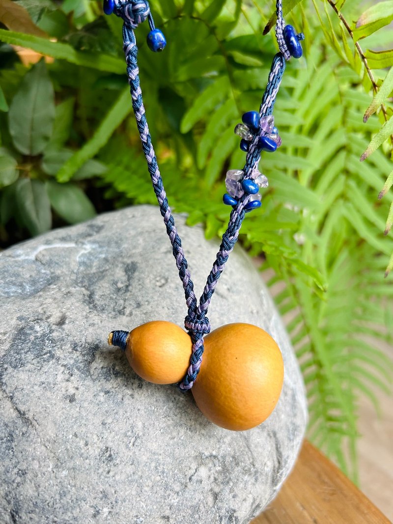 No.8-Original & Natural Small Gourd Pendant Necklace | Fully Handmade Kumihimo| Lapis Lazuli Amethyst - พวงกุญแจ - พืช/ดอกไม้ 