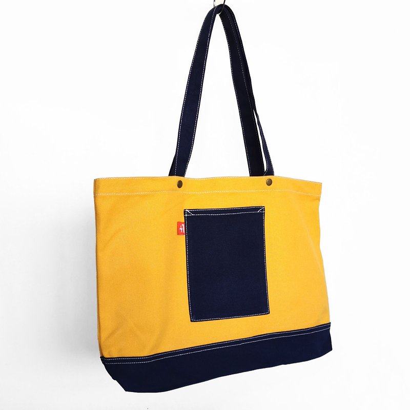 Plus 1 Orange with Royal Blue Canvas 3-Pocket Totebag - กระเป๋าถือ - ผ้าฝ้าย/ผ้าลินิน หลากหลายสี