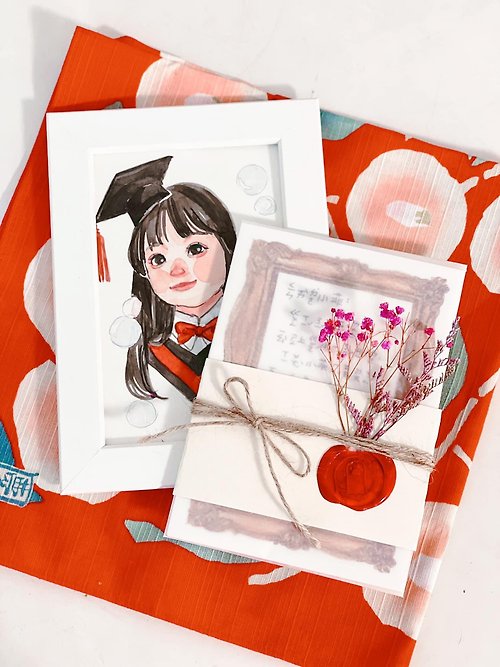 桂桑比插畫 Katsura Xanbi |畢業禮物| 6吋似顏繪禮盒+手工水彩紙卡片 可代書寫 精美包裝