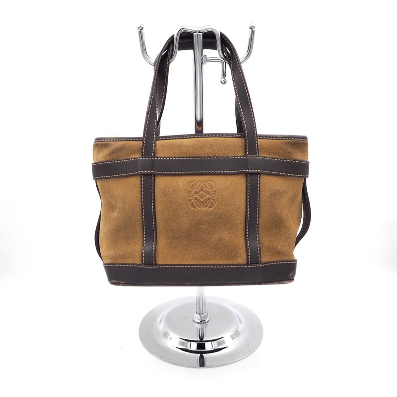 中古Loewe泥黃色真皮猄皮手提袋手袋包包 意大利高級二手古著珠寶 - 手提包/手提袋 - 真皮 咖啡色
