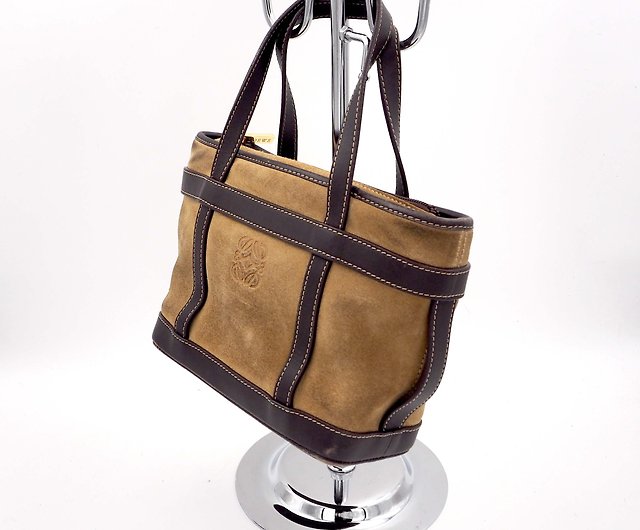 中古Loewe泥黃色真皮猄皮手提袋手袋包包意大利高級二手古著珠寶- 設計