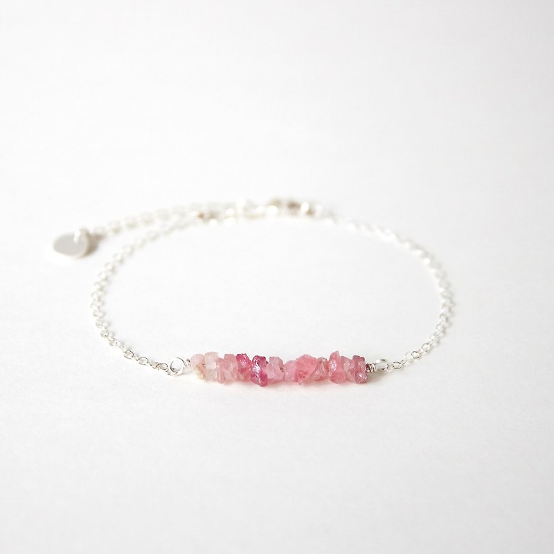 Handmade Simple Tourmaline with 925 silver Bracelet, Birth stone for October - Bracelets - Gemstone Pink