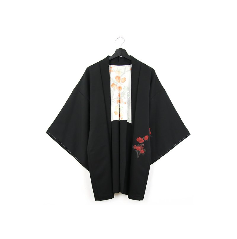 Back to Green-Japan brought back feather weaving dark safflower / vintage kimono - เสื้อแจ็คเก็ต - ผ้าไหม 