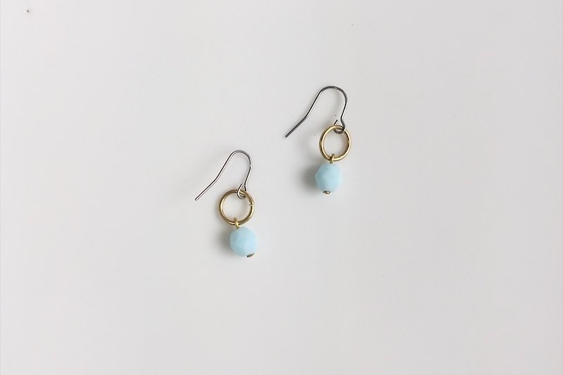 Milky blue brass earrings - Earrings & Clip-ons - Glass Blue