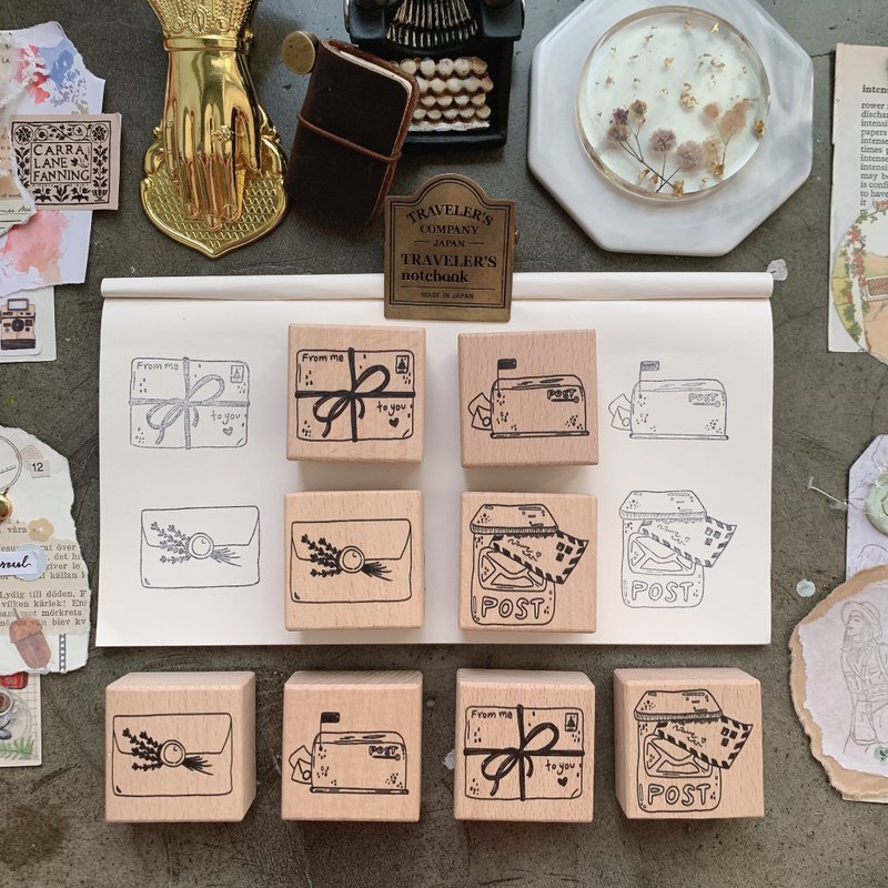 Rubber Stamp : Happy Mail set - Stamps & Stamp Pads - Wood 