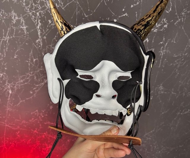 黒白の般若面 - 金の書道入り 日本の般若鬼の仮面 - ショップ