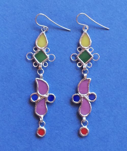 GlassBallad Long stained glass multicolor earrings