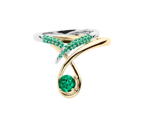 Majade Jewelry Design 祖母綠14k金結婚戒指組合 水滴形求婚戒指 流星訂婚戒指套裝