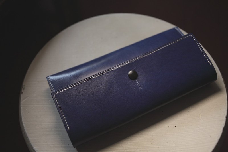 Limited 1 hand-sewn vegetable tanned cow leather blue ocean long clip / clutch bag / evening bag clutch bag - Clutch Bags - Genuine Leather Blue