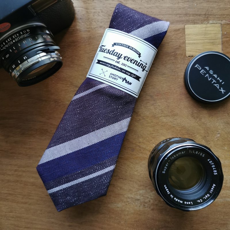 Purple Violet Shade Stripe Necktie - Another Man - 領帶/領帶夾 - 棉．麻 紫色
