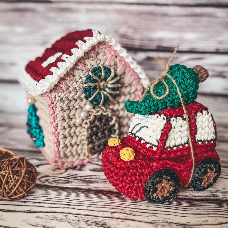 Crochet pattern basket car with Christmas tree, New year red car PDF digital - 手工藝教學/工具書 - 其他材質 