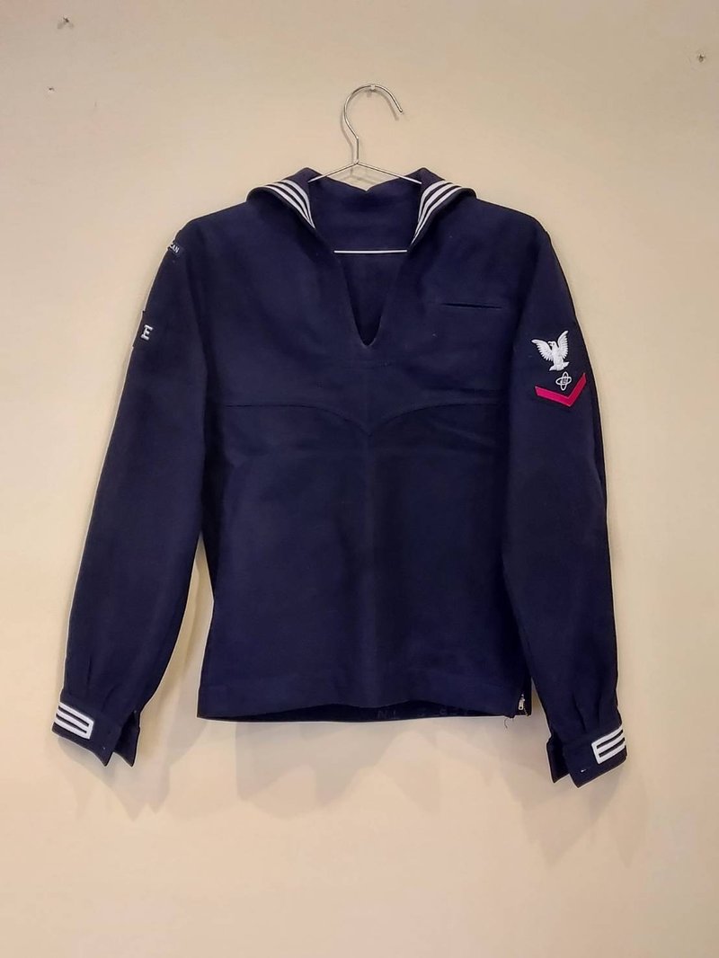 Vintage U.S. Navy public hair dark blue wool sailor uniform pullover jacket I zipper style - เสื้อโค้ทผู้ชาย - ขนแกะ สีน้ำเงิน