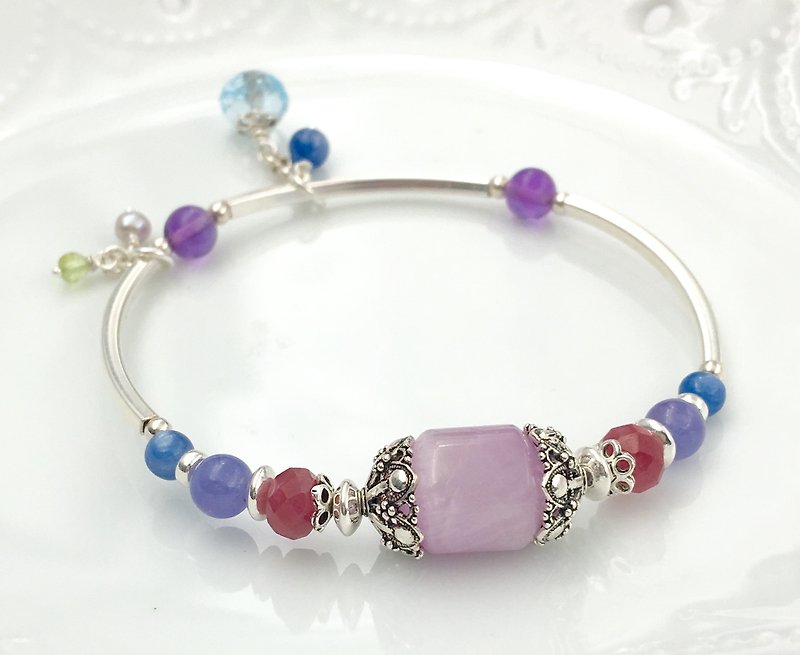 High quality purple spodumine silver tube bracelet - Bracelets - Gemstone Multicolor