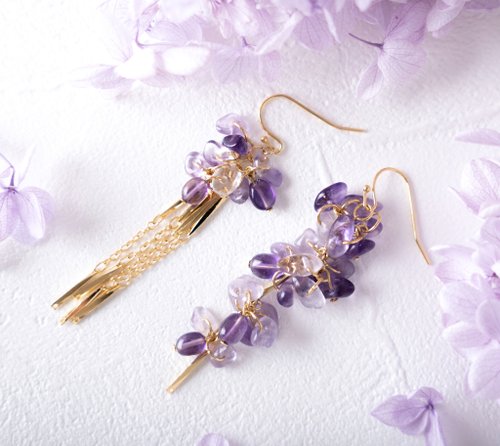 K14gf シャララ藤の花 大ぶりピアス(イヤリング変更可