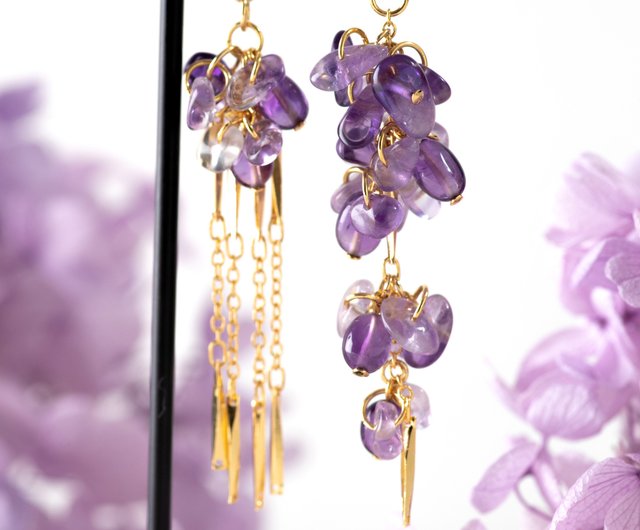K14gf シャララ藤の花 大ぶりピアス(イヤリング変更可